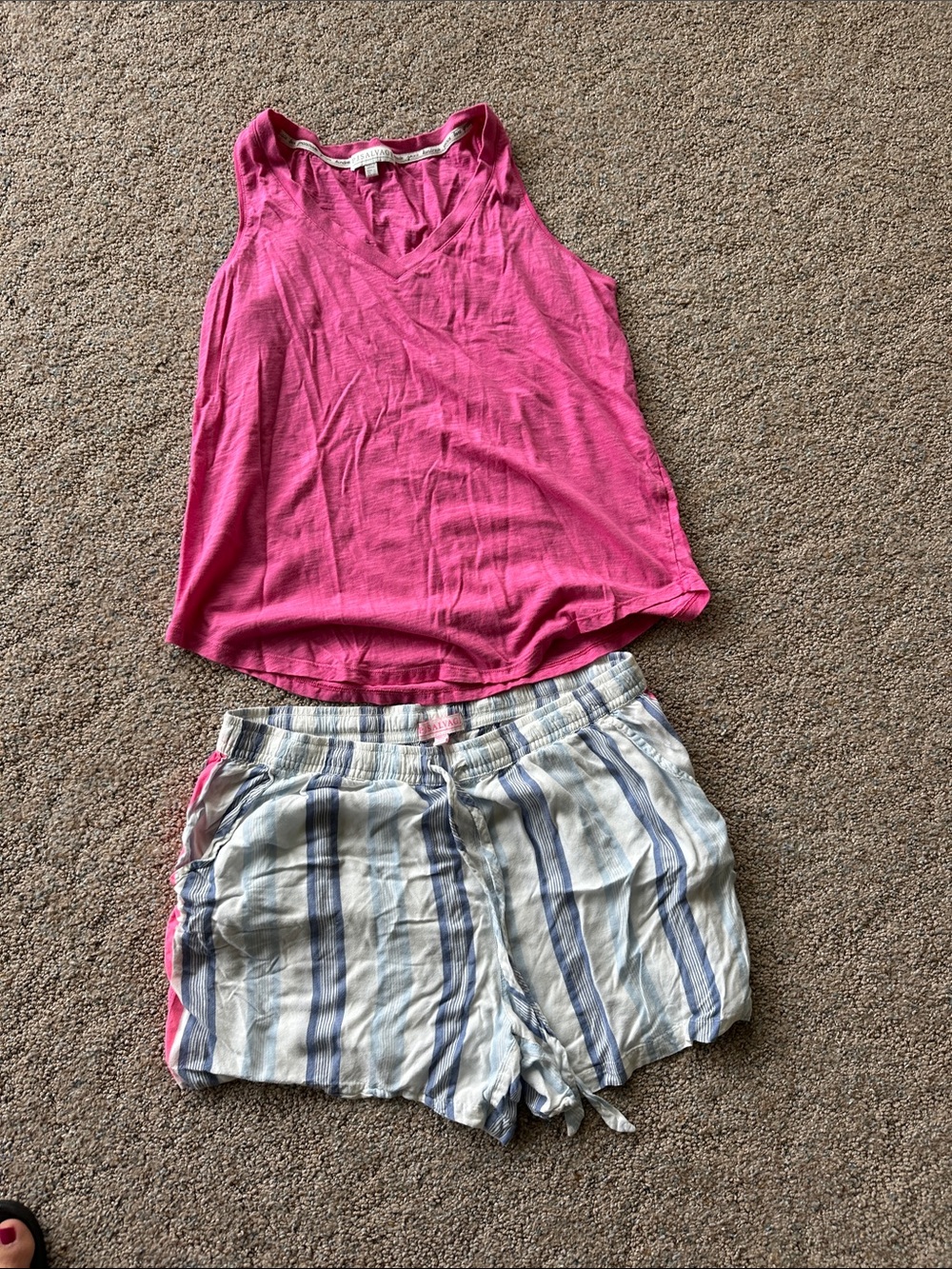 PJ Salvage Hot Pink V-Neck Sleep Tank with Blue & White Striped Shorts